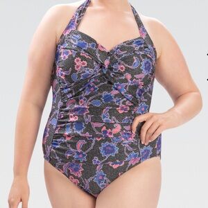 🔵 Women's Aquashape Amour Black Sweetheart Halter Neck swimsuit sz 18 NWT